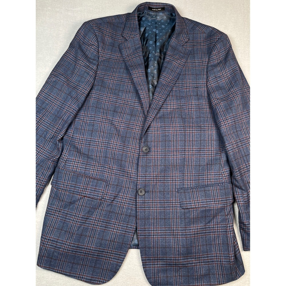 Mantoni Blazer Men 40R‎ Super fine Vergin Wool Jacket Blue Red Plaid  Sport Coat